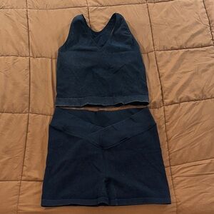 Joylab Off Black V-Neck Crop Top and V Criss Waist Shorts Athletic Matching  Set